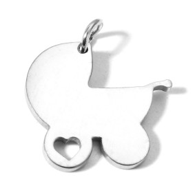 Pendentifs poussette, baby shower 17mm  en Acier Inoxydable 304 finition Argenté