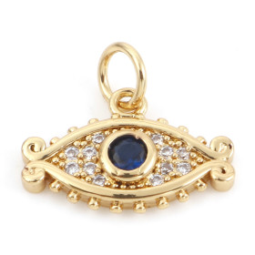 Pendentif Oeil de la protection 15mm Cuivre finition Doré à l'or fin 18K et Strass