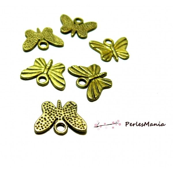 pendentifs papillon stries metal couleur Bronze