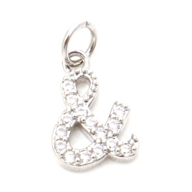 Pendentif avec anneau forme "&" 13 mm Cuivre finition Platinium avec Strass