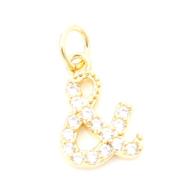 Pendentif avec anneau forme "&" 13 mm Cuivre finition Doré à l'or fin 18K avec Strass