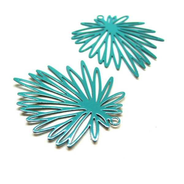 Estampes Pendentifs Fleurs feuille 39mm métal finition Bleu vert pétrole