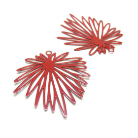 Estampes Pendentifs Fleurs feuille 39mm métal finition Rouge