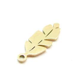 Pendentif feuille 20mm en acier Inoxydable 304 finition Doré