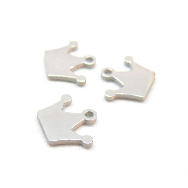 Pendentifs Couronne 10mm en acier Inoxydable 304 finition Argenté