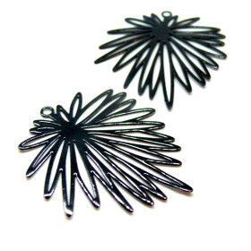 Estampes Pendentifs Fleurs feuille 39mm métal finition Noir