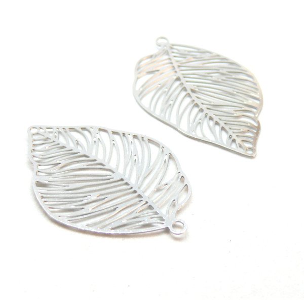 Estampes, pendentifs, connecteurs forme Feuille 37mm en Acier Inoxydable 304 finition Argenté