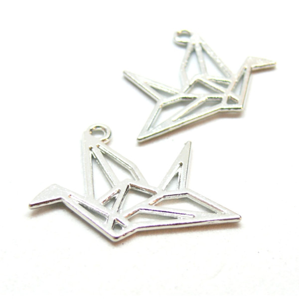 Pendentifs OISEAU ORIGAMI GRAND MODELE 29 par 23mm métal couleur Argent Antique
