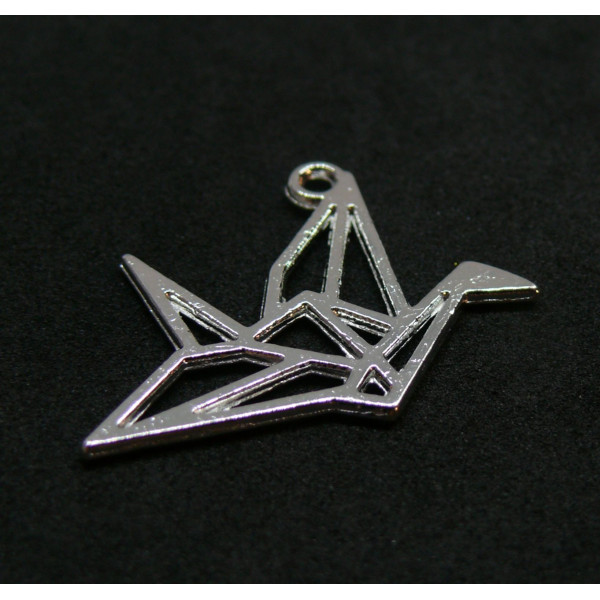 Pendentifs OISEAU ORIGAMI GRAND MODELE 29 par 23mm métal couleur Argent Antique