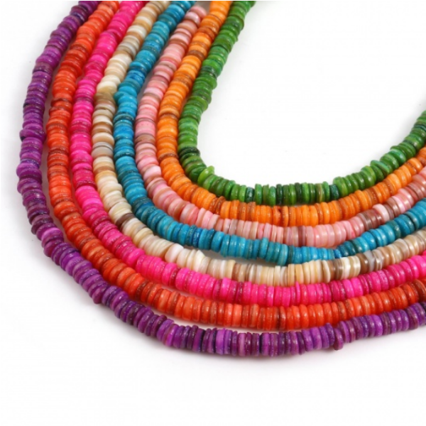 Perles nacre véritable Heishi Rondelles 6mm coloris Violet