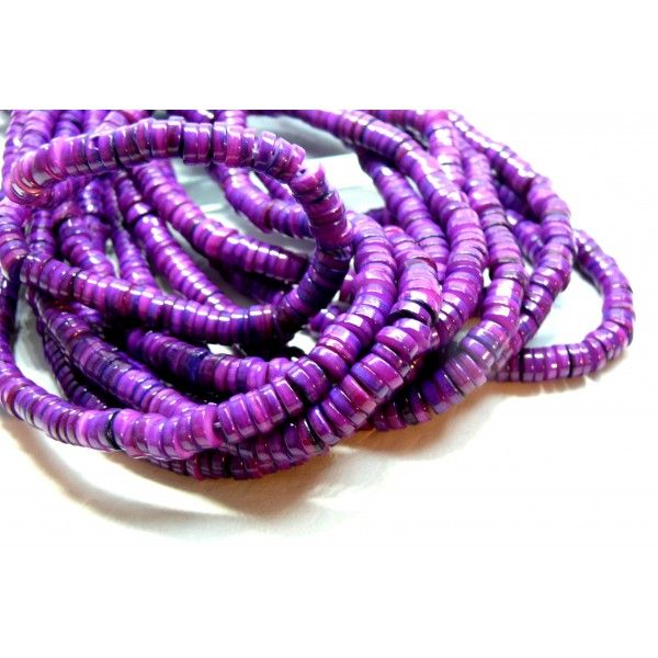 Perles nacre véritable Heishi Rondelles 6mm coloris Violet