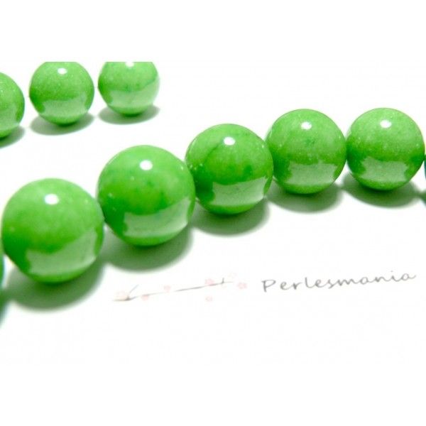 Pax 4 perles imitation Jade vert pomme 18mm
