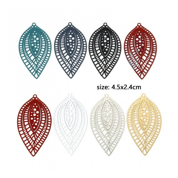 Estampes Pendentifs marquise Travaillées 45mm métal finition Bleu vert pétrole