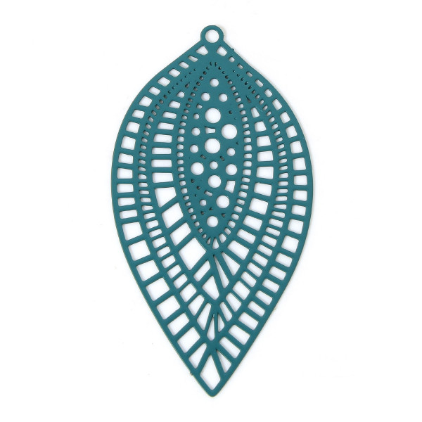 Estampes Pendentifs marquise Travaillées 45mm métal finition Bleu vert pétrole
