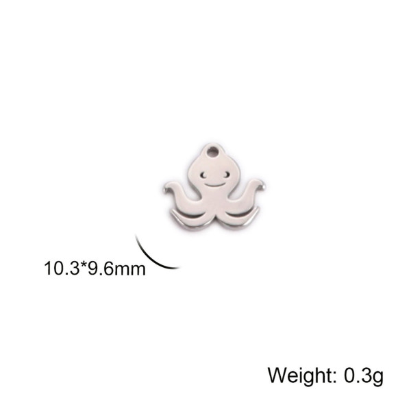 Pendentifs Pieuvre 10mm en acier Inoxydable 304 finition Argenté