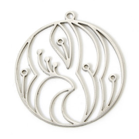 Pendentifs médaillon de fleurs stylisées 25mm en  Acier Inoxydable 304 finition Argenté