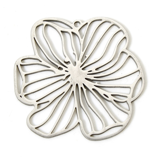 Pendentifs fleur stylisée 30mm en  Acier Inoxydable 304 finition Argenté