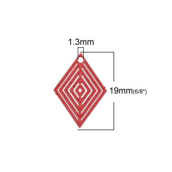 Estampes pendentif filigrane Petit Losange Rouge 20 par 18mm