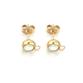 Boucles d'oreille Puce et Strass avec attache et embout 7mm en Acier Inoxydable finition Doré à l'or fin 18K