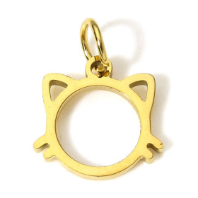 Pendentif avec anneau Chat 13mm en Acier Inoxydable 304 finition Doré pour bijoux raffinés