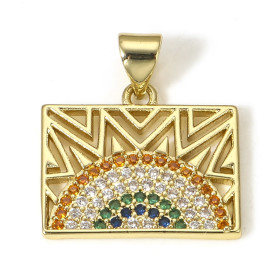 Pendentif Rectangle avec Strass et bélière 20 mm cuivre finition Doré à l'or fin 18K