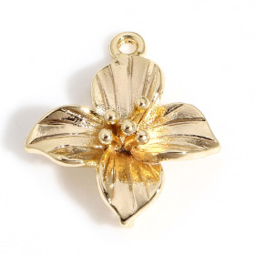 Pendentif Fleur 14mm en Cuivre finition Doré à l'or fin 18K
