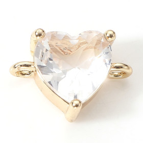 Connecteur avec Cœur en verre facetté 11mm en Cuivre finition Doré à l'or fin 18K