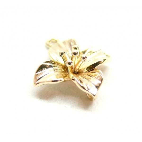 Pendentif Fleur 14mm en Cuivre finition Doré à l'or fin 18K pour création de bijoux raffinés