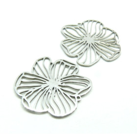Pendentifs fleur stylisée 30mm en  Acier Inoxydable 304 finition Argenté