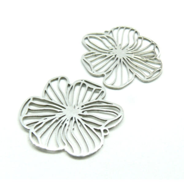 Pendentifs fleur stylisée 30mm en  Acier Inoxydable 304 finition Argenté