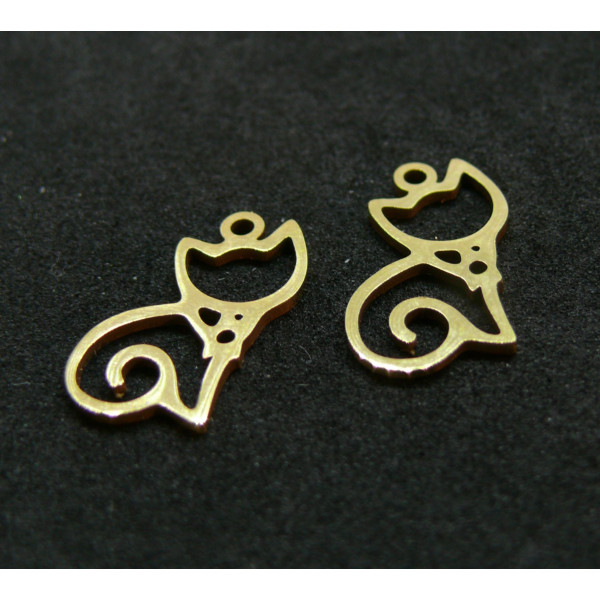 Pendentifs Chat 16mm en Acier Inoxydable finition Doré