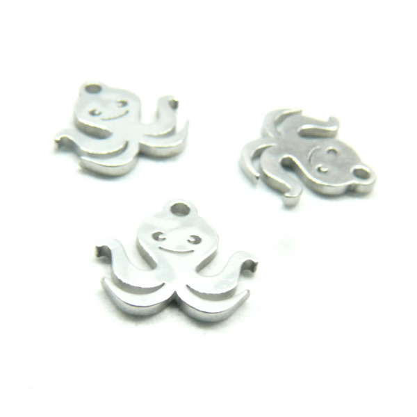 Pendentifs Pieuvre 10mm en acier Inoxydable 304 finition Argenté